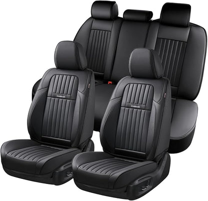 Coverado Car Seat Covers Full Set, Seat Covers for Cars, Black Car Seat Cover, Car Seat Protector, Nappa Leather Car Seat Cushion, Waterproof Car Seat Covers Front Seats and Back Fit for Most Cars