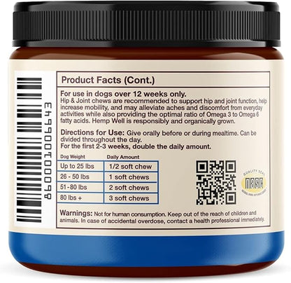 Hemp Well Hip and Joint Soft Chews – Supports Mobility and Promotes Healthy Hips and Joints for Dogs, Organically Sourced (60 Count)