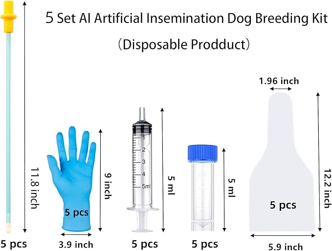 5 Set Dog AI Artificial Insemination Breeding Kit, Dog Breeding Kit, Insemination Breeder kit for Dog, Dog Breeding Supplies for Medium Breeds (11.8 inch)