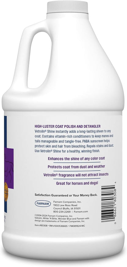 Farnam Vetrolin Shine, High-Luster Coat Polish and Detangler Spray, Ideal for Horses and Dogs, 64 oz.