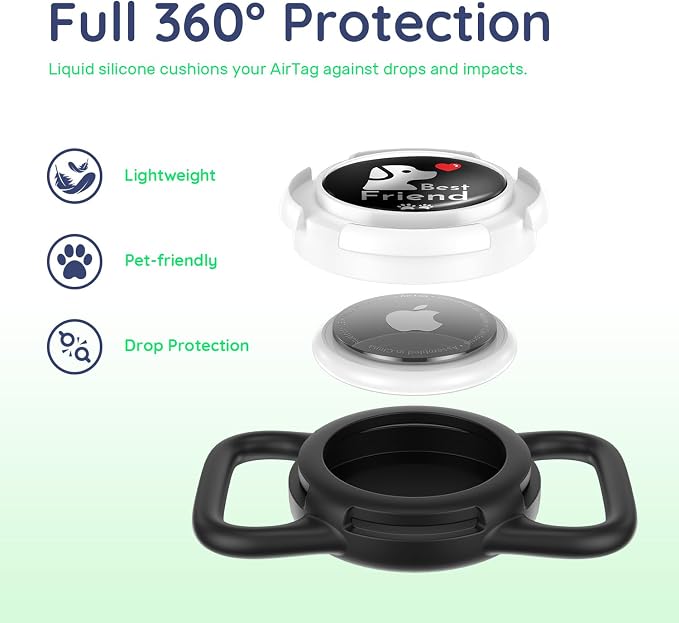 Waterproof AirTag Holder for Dog Collar, Soft Slide-On Dog AirTag Holder | Full-Body Protection, No-Dangle Fit, Ultra-Durable, Lightweight, Tool-Free Installation, Fits Dog & Cat Collars