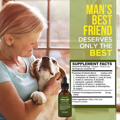 Probiotics for Dogs and Cat Probiotics - 120 Servings (1/2ml). 100% Natural Digestive Enzymes for Gas Relief and Healthy Digestion. Prebiotics via Liquid Vitamins for Constipation & Leaky Gut