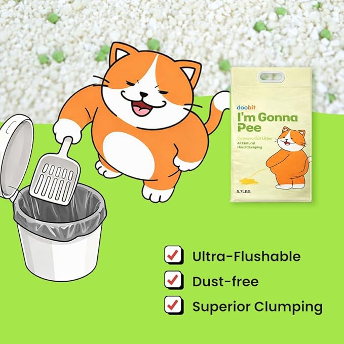 Cassava Litter, Spherical,Clumping Cat Litter, No Odor,Low Dust Cat Lotter,Natural Ingredient,Plant-Base,Loved by Cats,Safe, Gatos,Mixable with Clay or Various Cat Litter (5.7lb x 2pack)