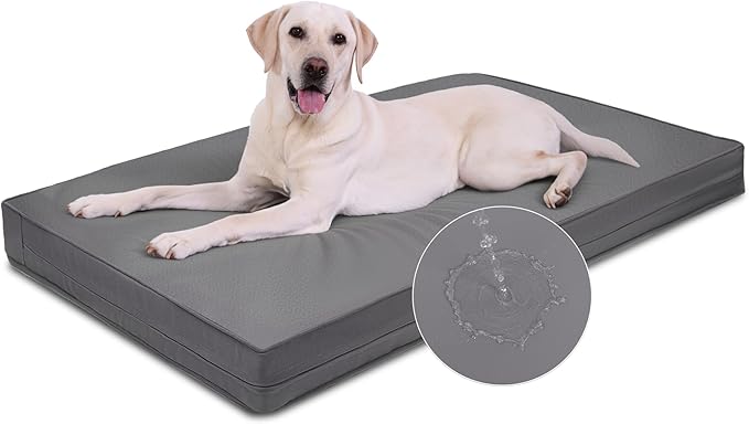 Vonabem Outdoor Waterproof Dog Bed Washable, XXL Crate Pad 48 Inch, Foam Large Pet Bed with Removable Cover Reversible, Durable Leather Anti-Slip Kennel Pads 47"x29" Grey