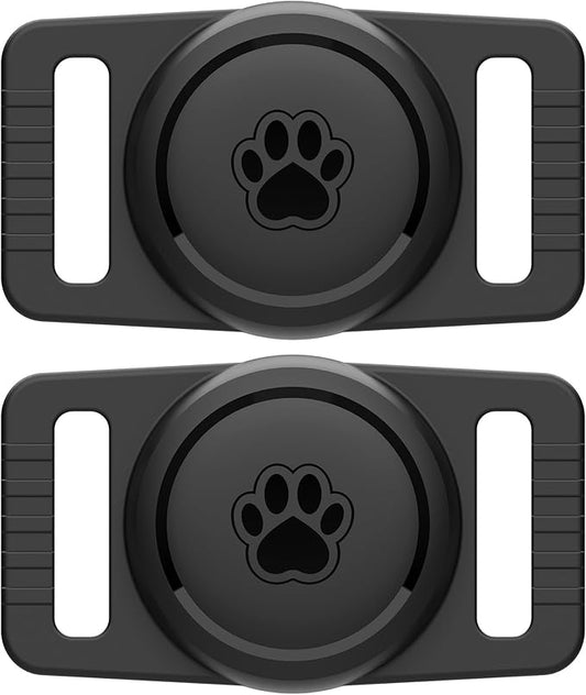 GOCII for Airtag Dog Collar Holder 2 Pack,Waterproof Dog Collar Holder for Apple AirTag(Gen 1 & 2),Silicone Air Tags Case for Dog Collars(Black)