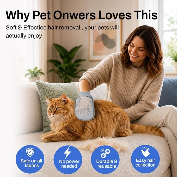 Nexius Pet Hair Remover Glove for Dogs & Cats, Reusable Electrostatic Pet Hair Removal Mitt, Fur Remover Glove, Dog Hair Remover Mitt, Cat Hair Mitt Glove, Pet Grooming & Lint Removal Tool