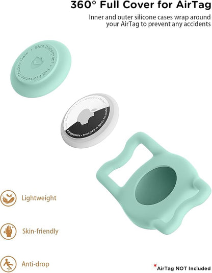 IP68 Waterproof Dog AirTag Holder for Dog Collar, Soft, Stretchy Silicone | Full-Body Protection, Easy Tool-Free Installation, Quiet, No-Dangle Fit, Lightweight, Fits Dog & Cat Collars of All Widths