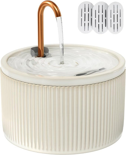 MISFANS Ceramic Cat Water Fountain, All-Ceramic Body, Pure Copper Spout | 2.1L/71oz Capacity, Embossed Design, Under 20dB Pump, Dual Filtration, 2 Flow Modes, Easy-Clean Unit, 3 Filters and Sponge