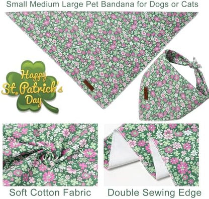 St. Patrick's Dog Bandana, UP URARA PUP Shamrock Triangle Bid Scarf for Medium Large Dogs, Cotton Kerchief for Girl Boy Puppies, Cute Spring Green Bandana,S