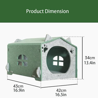 Removable Folding Model Cat Cottage Cat Bed, All Season Useful Litter Box, Fun for Cats or Dogs, The Peekaboo Foldable Felt Cat Cave and Cube for Small Medium Large Cats, Grey