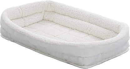 MidWest Homes for Pets XL QuietTime Double Bolster Pet Bed, White Plush 48-Inch Crate Mat with Stacked Bolsters, Machine Washable, Secure Fit with Elastic Straps