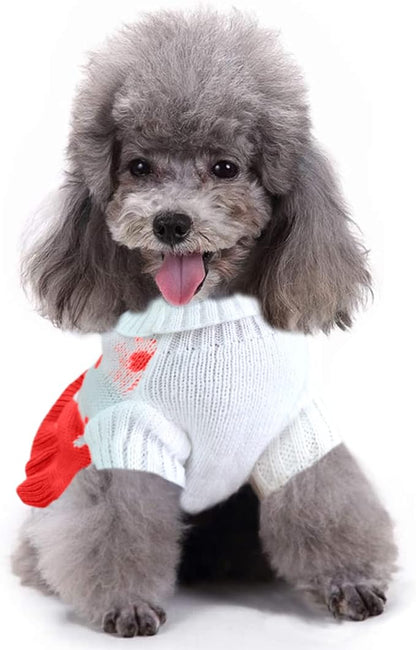 CHBORCHICEN Pet Dog Sweaters Classic Knitwear Turtleneck Winter Warm Puppy Clothing Cute Strawberry and Heart Doggie Sweater (L, Dress-Red1)