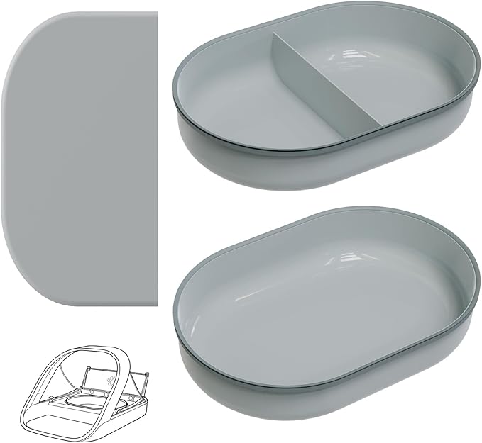 Bowl & Mat Set for Automatic Microchip Cat Feeder, 1 Flat & 1 Split Bowl with Sealing Ring + 1 Mat, Keep Food Fresh, Easy to Clean (Grey)