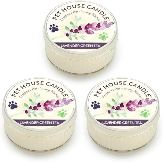Pet House Mini Candles for Pet Odor, Plant Based, Dog and Cat Friendly Scented Candles, Lavender Green Tea Pack of 3