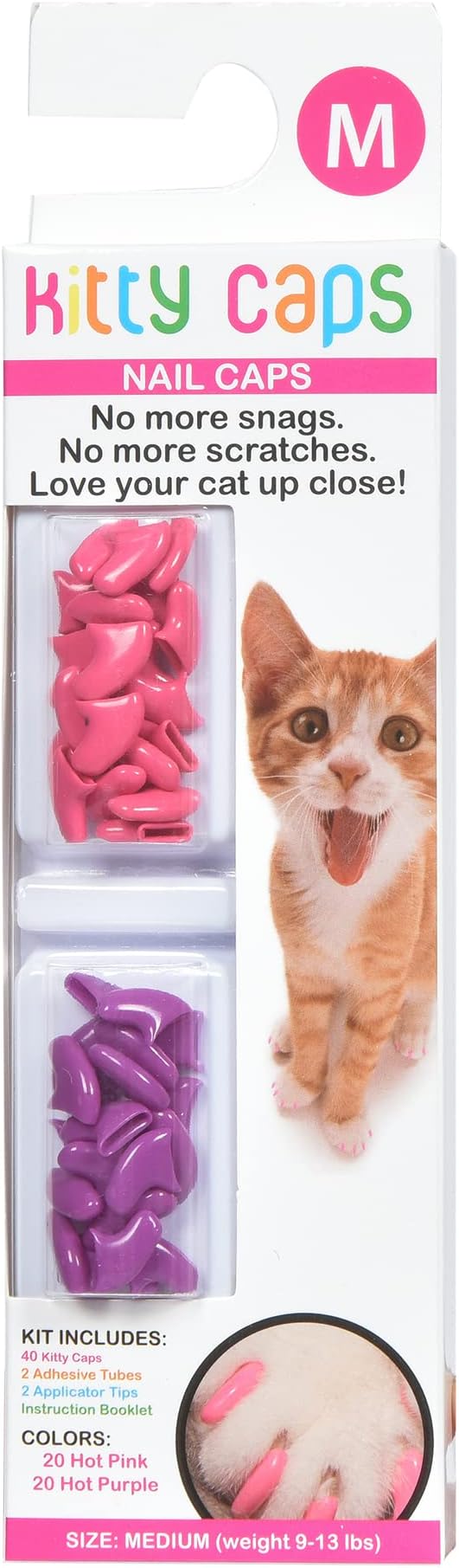 Kitty Caps Nail Caps for Cats, Hot Purple & Hot Pink - Safe, Stylish & Humane Alternative to Declawing Stops Snags & Scratches, Medium (9-13 lbs), 40 Count - 3 Pack