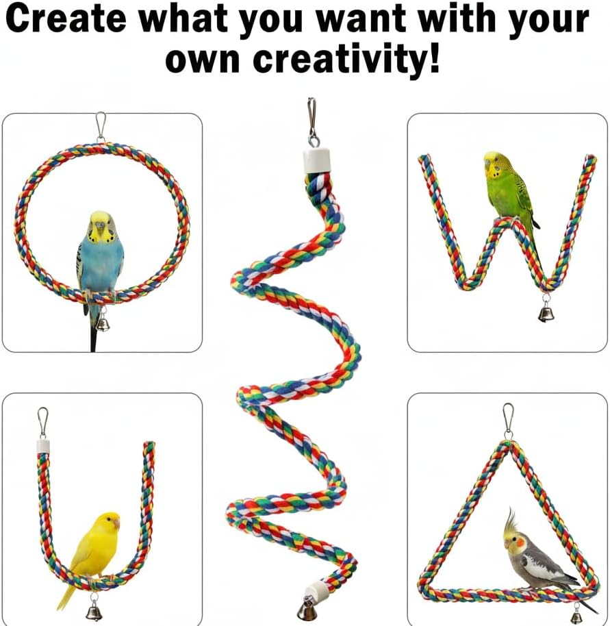 79'' Bird Perch,Bird Rope Perch & Birds Swing Set,Bird perches for cage,Rope Perch for Conures,Parrots,Cockatiel,Lovebird,Budgerigar,Parakeet perches for cage