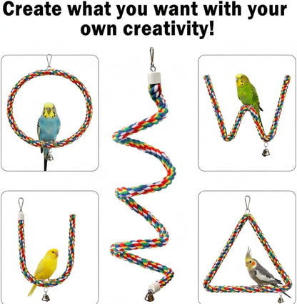 79'' Bird Perch,Bird Rope Perch & Birds Swing Set,Bird perches for cage,Rope Perch for Conures,Parrots,Cockatiel,Lovebird,Budgerigar,Parakeet perches for cage