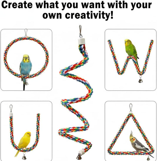 Bird Rope Perch & Birds Swing Set - Bird cage Accessories, Rope perches for Conures, Parrots,Cockatiel,Lovebird,Budgerigar,Parakeet perches for cage,Birds perches