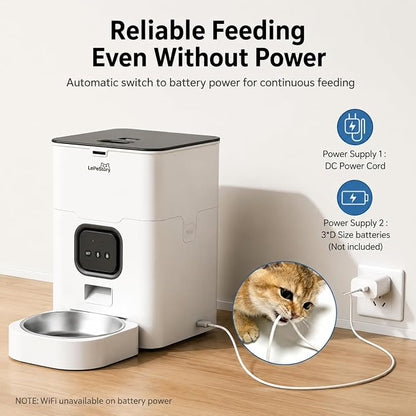 Smart Automatic Cat Feeder with App Control, 4L Timed Dry Food Dispenser, Up to 10 Meals per Day, 10-Second Voice Recorder, Dual Power Supply, for Cats & Small Dogs