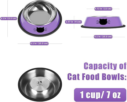 Serentive 2 Pcs Non-Slip Stainless Steel Small Cat Food Bowls - Unbreakable, 7 Oz, Suitable for Indoor Small Pets - Removable Rubber Base, Easy to Clean, Lovely Color