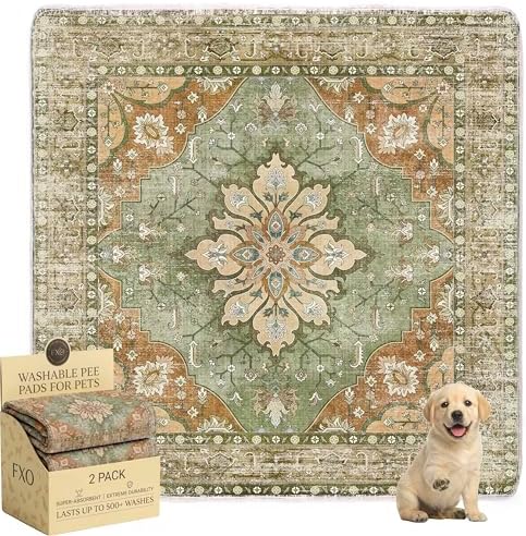 Washable Pee Pads for Dogs,Great Urine Absorbent Reusable Puppy Training Pads,Waterproof,Leak-Proof & Non-Slip Potty Pads for Whelping,Crate,Playpen,Bed.(Green Floral,48"x48")