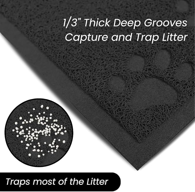 Andalus Extra Large Cat Litter Mat, Pack of 1 - Waterproof, Non-Slip & Easy to Clean Cat Litter Box Mat for Extra Efficient Pet Litter-Trapping, Black (35” X 23”)
