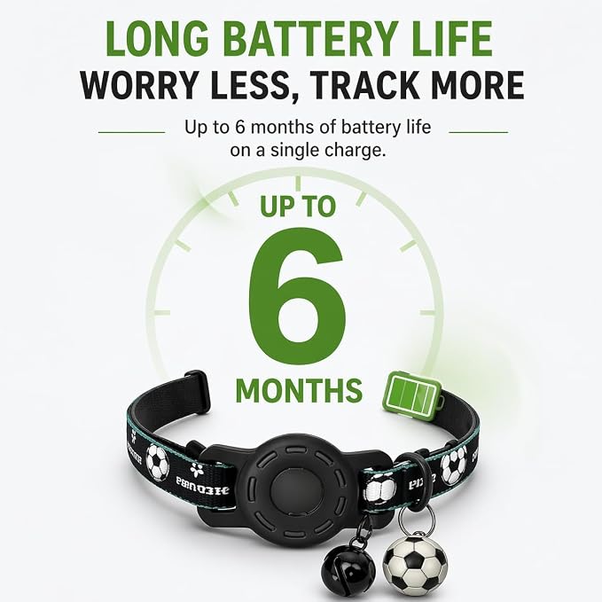 GPS Collar for Cats (Android Only) Pet Tracker, Soccer Style Smart Tag Compatible with Google Find My, Waterproof No Monthly Fee Cat Tracking Collar, Game Day Football Design for Pet Safety