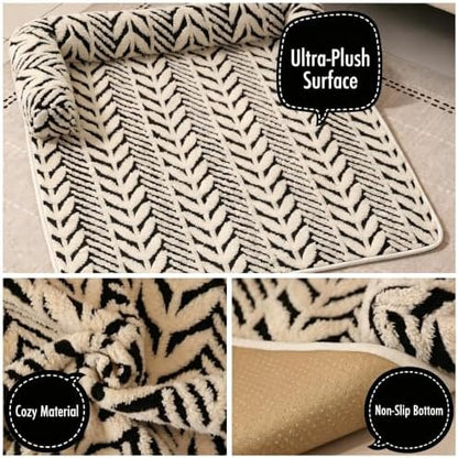Calming Dog Couch Bed Mats with Neck and Head Support, Fluffy Plush Pet Sofa Cover for Small Medium Dogs and Cats, Non-Slip Bottom, Machine Washable