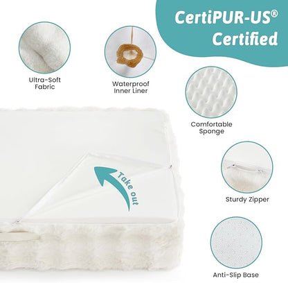 COZY KISS Orthopedic Dog Bed for Extra Large Dog, Soft and Warm Faux Fur Sofa for Giant Pet Up to 150 lbs, Foam Bolster Anti-Slip Couch with Washable Removable Cover, XXL 48x35x8 inch, Beige
