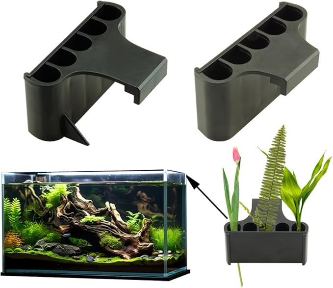 Aquarium Plant Holder,Fish Tank Plant Holder,Aquarium lid Clips,Aquarium Plant Pot,Hydroponic Fish Tank Planter, Aquatic Plant Cup for Aquascape Decorations (Black, 2PCS Rimmed+Rimless)