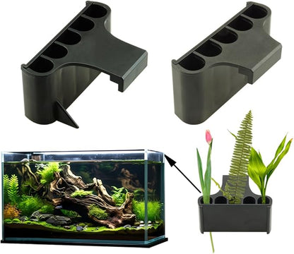 Aquarium Plant Holder,Fish Tank Plant Holder,Aquarium lid Clips,Aquarium Plant Pot,Hydroponic Fish Tank Planter, Aquatic Plant Cup for Aquascape Decorations (Black, 2PCS Rimmed+Rimless)