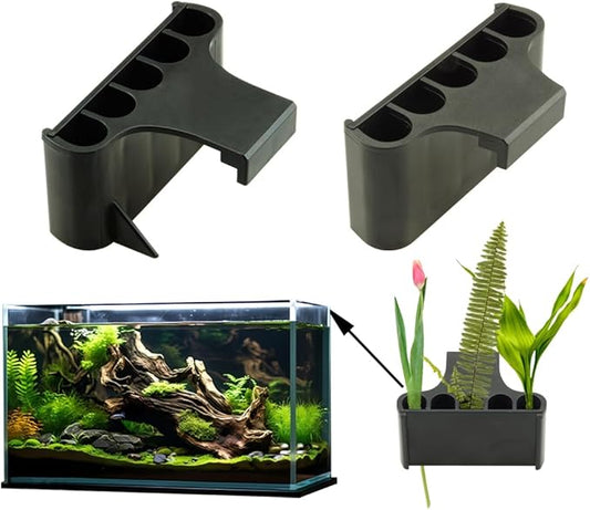 Aquarium Plant Holder,Fish Tank Plant Holder,Aquarium lid Clips,Aquarium Plant Pot,Hydroponic Fish Tank Planter, Aquatic Plant Cup for Aquascape Decorations (Black, 2PCS Rimmed+Rimless)