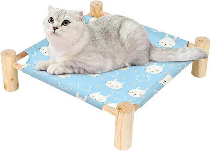 Patas Lague Cat and Dog Hammock Bed for Small Dogs, Brethable Wooden Cat Pet Rabbit Elevated Cooling Outdoor Bed Cots Furniture for All Seasons Rabbits
