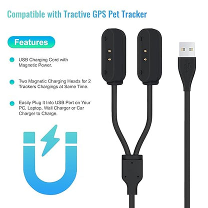 2-in-1 Portable Magnetic Quick Charge Cable | Anti-Lost Heavy-Duty | Replacement for Tractive Dog GPS Tracker | Travel-Friendly Compact USB Cord for Home & Outdoor (Black)