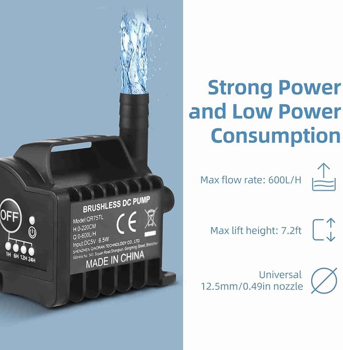 Mini Submersible Pump, Quiet Small Fountain Pump USB Charging Pond Pump for Fish Tank Aquarium Pet Drinking (QR70TL) (QR75TL)