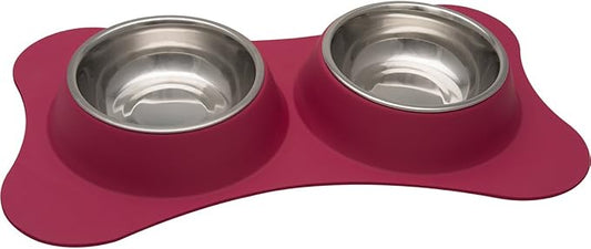 Loving Pets Bone Shaped Flex Diner for Dogs, Pomegranate Small