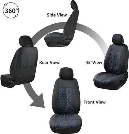 Truckiipa Full Set Leather Seat Covers Fit for Toyota Tacoma Full Coverage Waterproof Seat Covers Cushion Protector Fit for 2016-2023 Toyota Tacoma Double Crew Cab, Full Set, Black&Blue