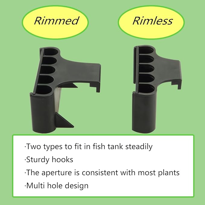 Aquarium Plant Holder,Fish Tank Plant Holder,Aquarium lid Clips,Aquarium Plant Pot,Hydroponic Fish Tank Planter, Aquatic Plant Cup for Aquascape Decorations (Black, 2PCS Rimmed)
