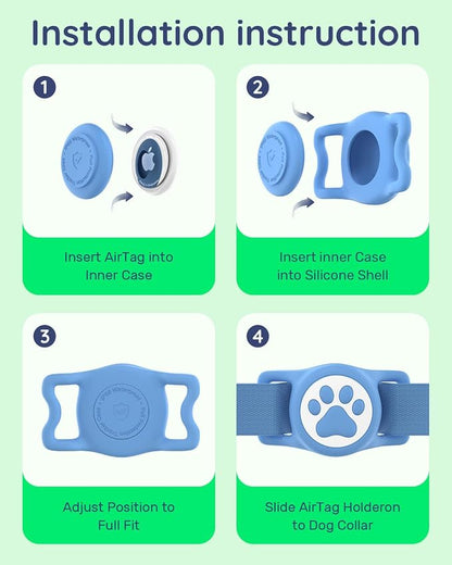 IP68 Waterproof Dog AirTag Holder for Dog Collar, Soft, Stretchy Silicone | Full-Body Protection, Easy Tool-Free Installation, Quiet, No-Dangle Fit, Lightweight, Fits Dog & Cat Collars of All Widths
