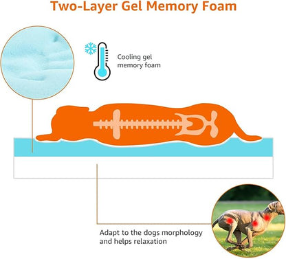 Amazon Basics Washable Dog Bed with Cooling Gel Memory Foam, Pressure-Relief Support for Dogs up to 50lbs, Non-Slip Bottom, Removable Cover, Large (35" x 22"), Grey