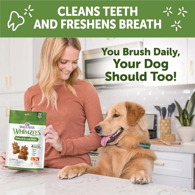Wellness WHIMZEES Hedgehog Dog Dental Treat, Chews, Freshens Breath, Large Size, 12.7 oz Bag, 6 Count