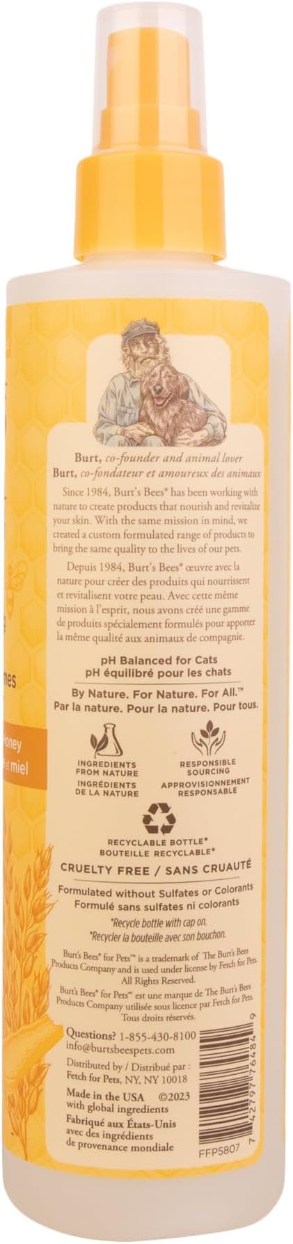 BURT'S BEES FOR PETS Cat Dander Reducing Spray with Colloidal Oat Flour and Honey, Waterless Cat Grooming Spray for Dry Skin and Dandruff Control, Cat Dander Remover for Allergy Support, 10 Fl Oz