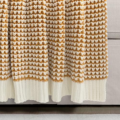 Lush Decor Chic and Soft Knitted Throw Blanket Single 50" W x 60" L Yellow - Yellow Throw Blankets for Bed - Couch Blanket - Soft Blankets