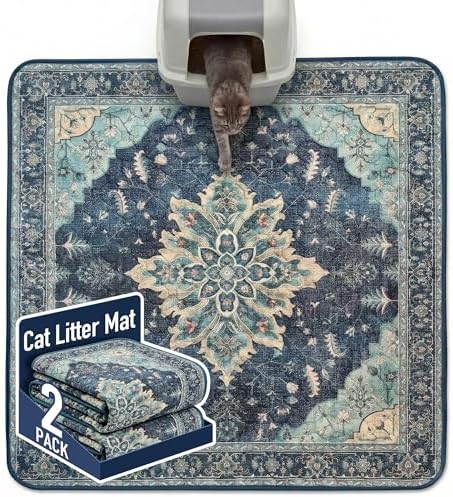 Hompet Cat Litter Mat 2 Pack, 54x54 Large Machine Washable Trapping Mats for Cats, Super Absorbent & Urine-Proof Cat Litter Box Mat for Floor, Waterproof & Non Slip Kitty Litter Rug