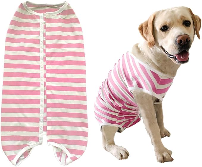 Dog’s Recovery Suit Post Surgery Shirt for Female Male Dog, E-Collar Alternative Wound Protective Clothes (Pink White stripe-4xl)