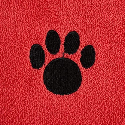 Bone Dry Pet Grooming Towel Collection Absorbent Microfiber X-Large, 41x23.5", Embroidered Red