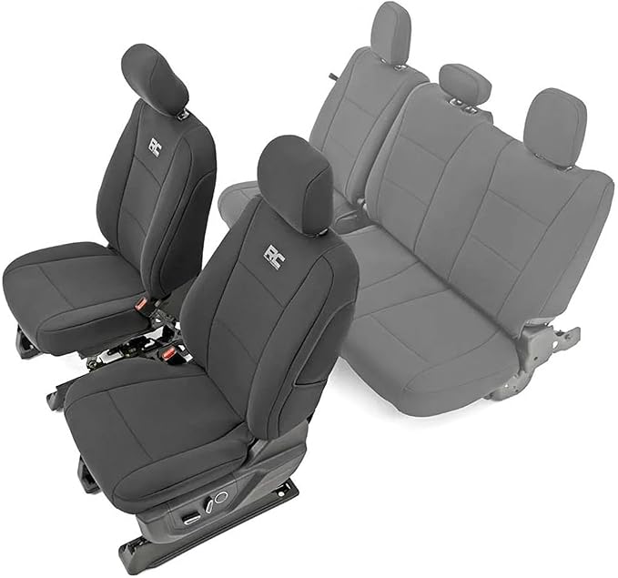 Rough Country Neoprene Seat Covers for 15-22 F-150 |17-22 Super Duty - 91016,Black, Front