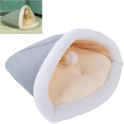Cat Sleeping Bag Plush Pet Bed 40x52cm Mint Green - Soft Warm Semi - Closed Design, Washable Cozy Nest for Indoor Cats Puppies Kittens (Cat Litter-Gentleman Gray)