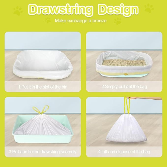 XUEPETT 48 PACK Jumbo Cat Litter Box Liners, Tear Resistant Heavy Duty Cat Litter Bags with Drawstring, Pre-Separated for Easy Access, Easy Cleanup