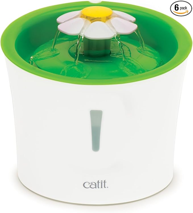 Catit Flower Fountain with Triple Action Filter,Cat Drinking Water Fountain,3 L,Green,(Pack of 6)